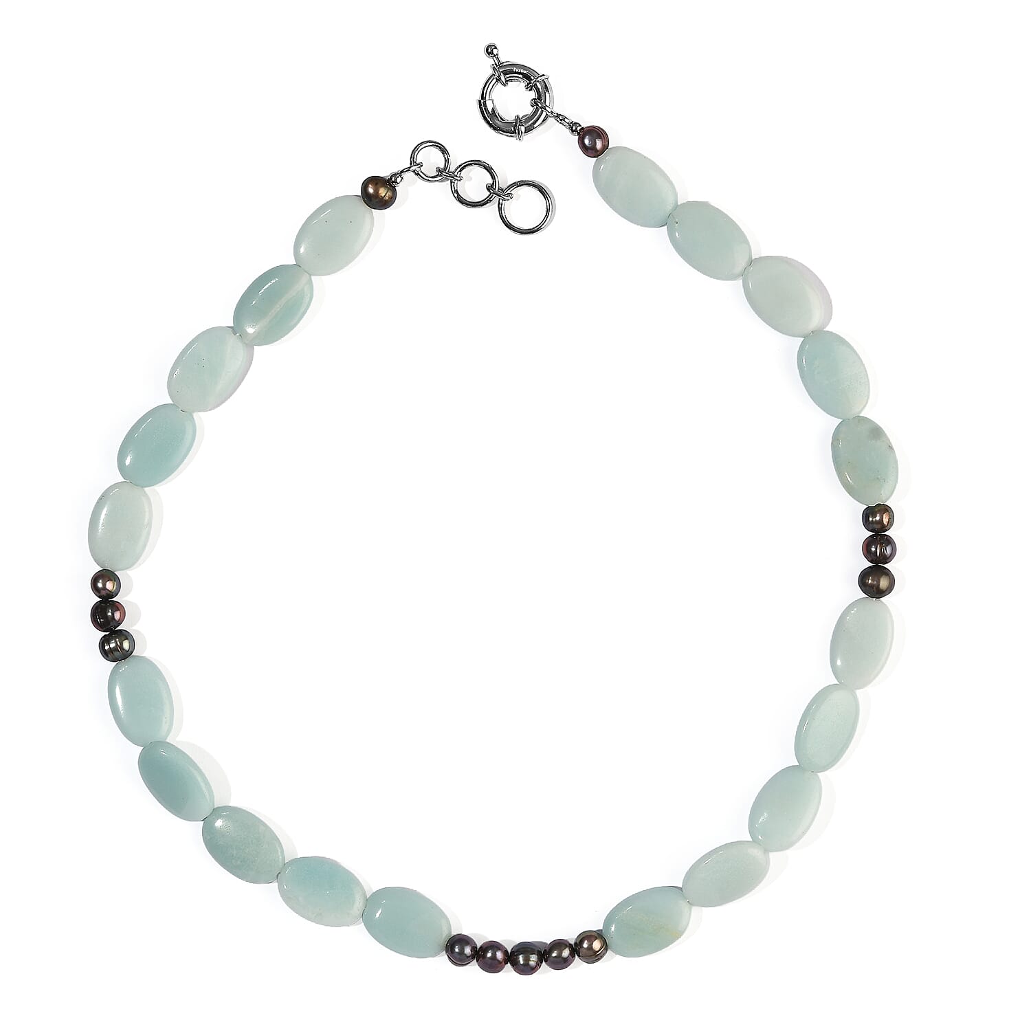 EverTrue Amazonite 170.00 ctw and Peacock Pearl (D) Necklace in Platinum Bond Stainless Steel 18-19 Inches