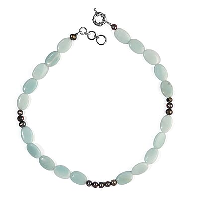 EverTrue Amazonite 170.00 ctw and Peacock Pearl (D) Necklace in Platinum Bond Stainless Steel 18-19 Inches
