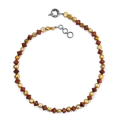 EverTrue Yellow Pearl (D) and Gold Sandstone 120.00 ctw Necklace in Platinum Bond 18-19 Inches