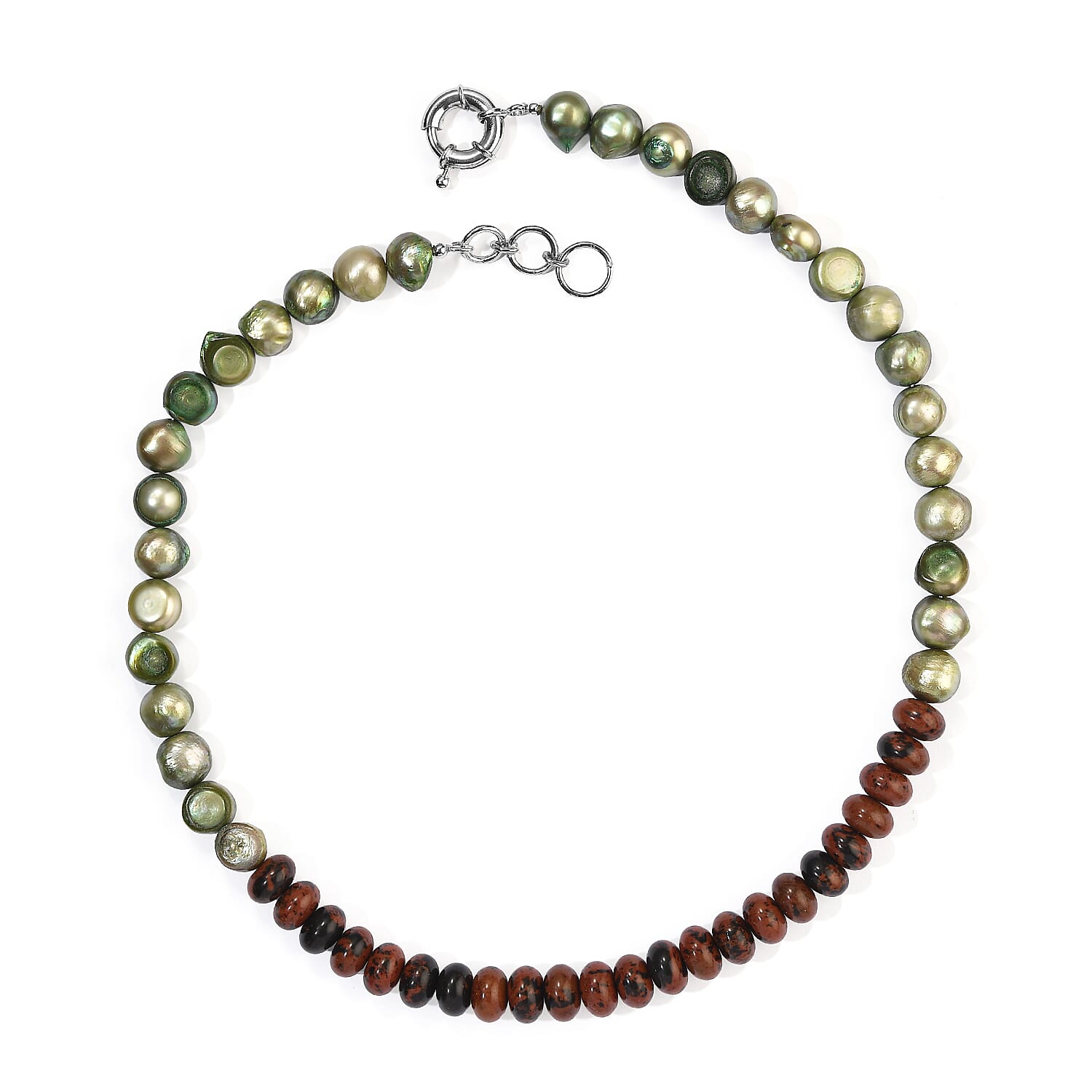 EverTrue Mahagooni Jasper 110.00 ctw and Green Pearl (D) Necklace in Platinum Bond 18-19 Inches