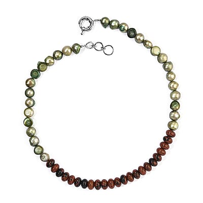 EverTrue Mahagooni Jasper 110.00 ctw and Green Pearl (D) Necklace in Platinum Bond 18-19 Inches