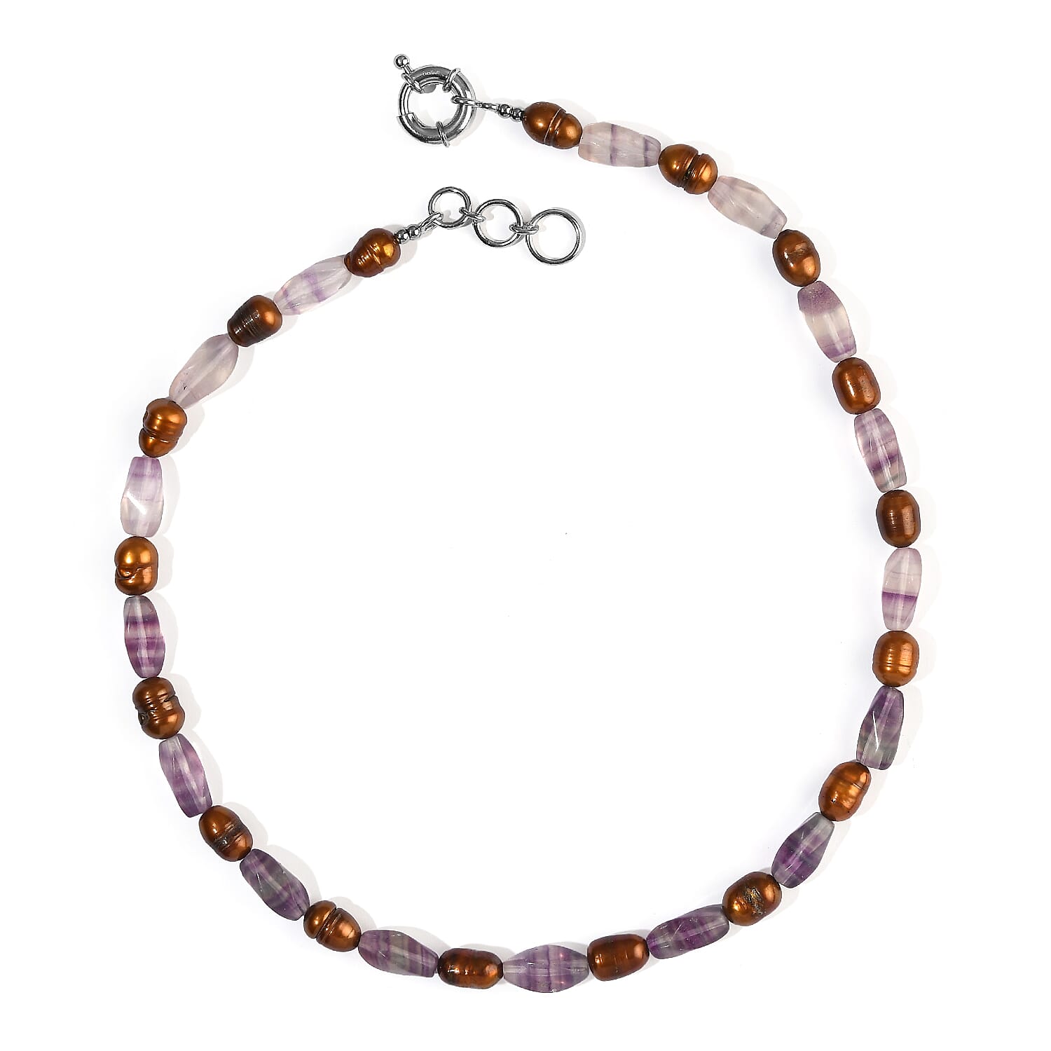 EverTrue Blue Fluorite 170.00 ctw and Brown Pearl (D) Necklace in Platinum Bond 18-19 Inches