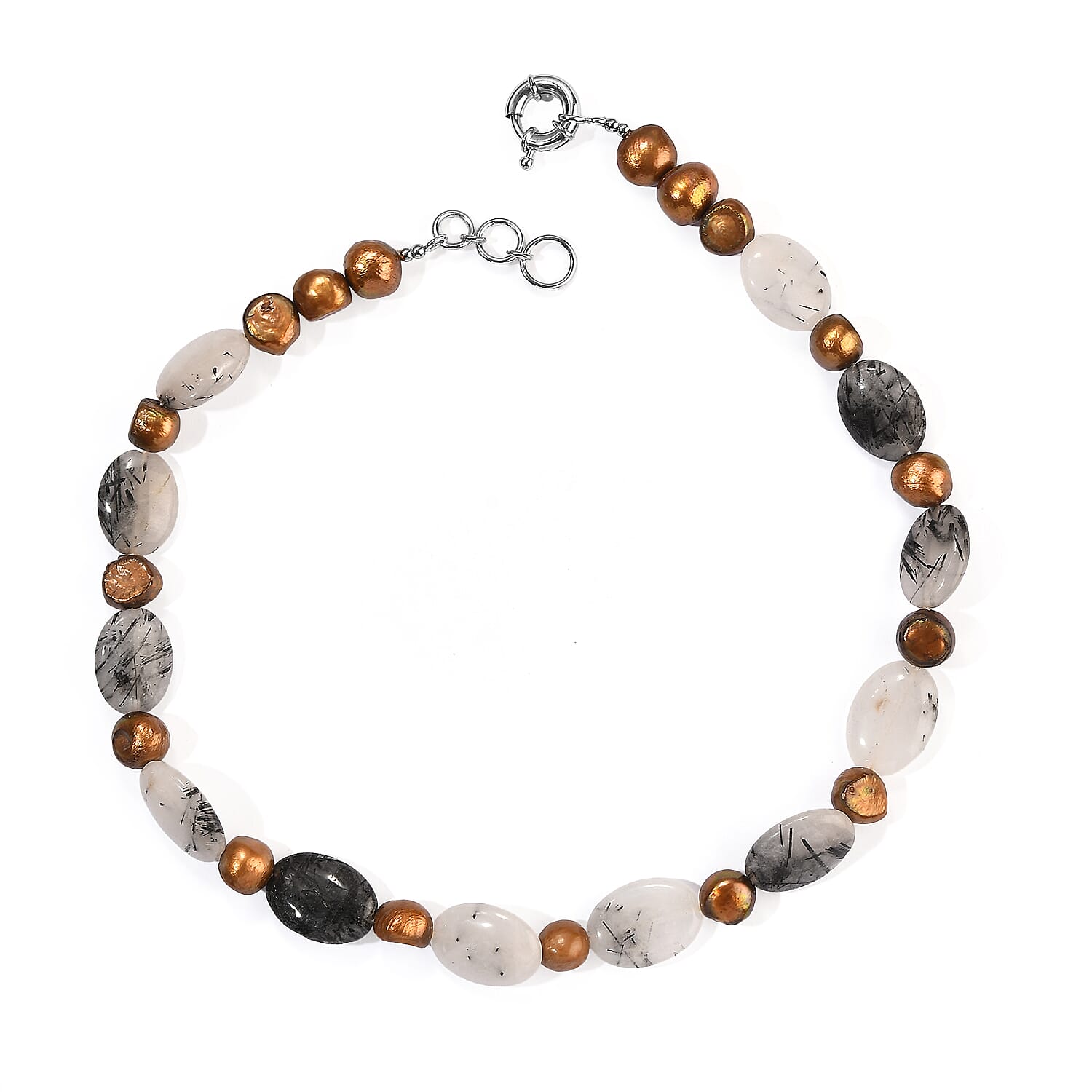 EverTrue Rutile Quartz 205.00 ctw and Bronze Pearl (D) Necklace in Platinum Bond 18-19 Inches