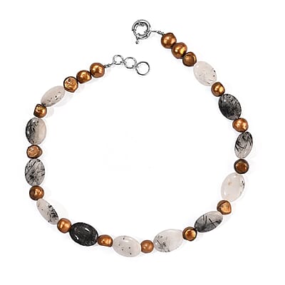EverTrue Rutile Quartz 205.00 ctw and Bronze Pearl (D) Necklace in Platinum Bond 18-19 Inches