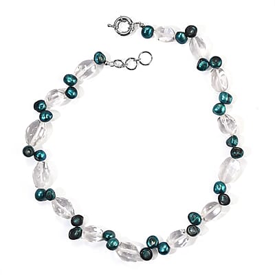 EverTrue Crystal Quartz 240.00 ctw and Navy Blue Pearl (D) Necklace in Platinum Bond 18-19 Inches