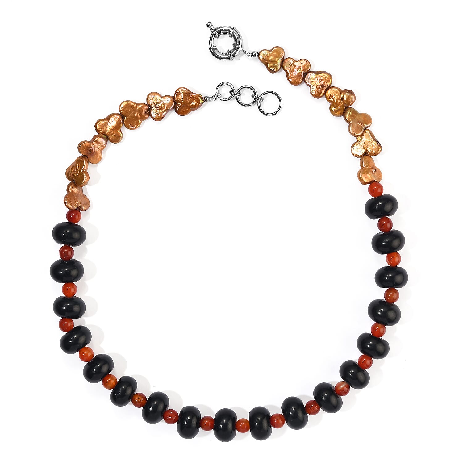 EverTrue Blue and Red Agate 235.00 ctw and Yellow Pearl (D) Necklace in Platinum Bond 18-19 Inches