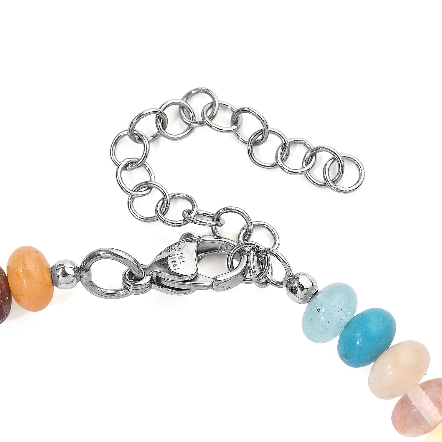 EverTrue Peacock Pearl (D) and Multi Jasper 30.00 ctw Bracelet in Stainless Steel (7.25-9.25In)