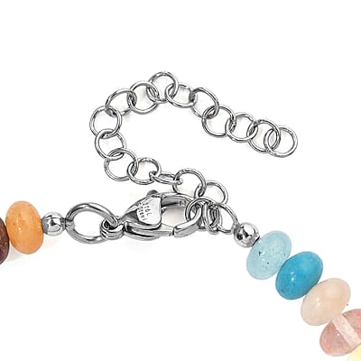EverTrue Peacock Pearl (D) and Multi Jasper 30.00 ctw Bracelet in Stainless Steel (7.25-9.25In)
