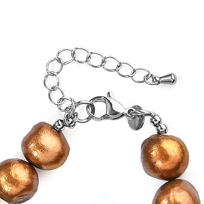 EverTrue Rutile Quartz 65.00 ctw and Bronze Pearl (D) Bracelet in Stainless Steel (7.25-9.25In)