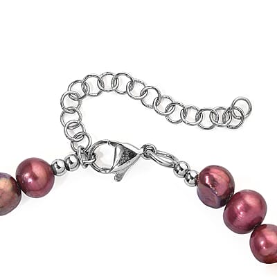 EverTrue Purple Pearl (D) and Multi Gemstone 45.00 ctw Bracelet in Stainless Steel (7.25-9.25In)