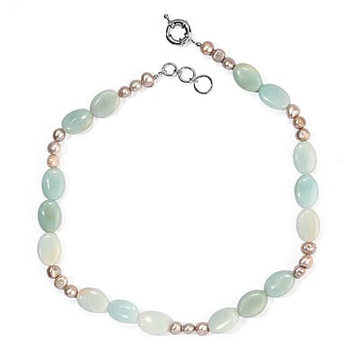 EverTrue Amazonite and Grey Pearl (D) 170.00 ctw Necklace (18-19 Inches) in Platinum Bond