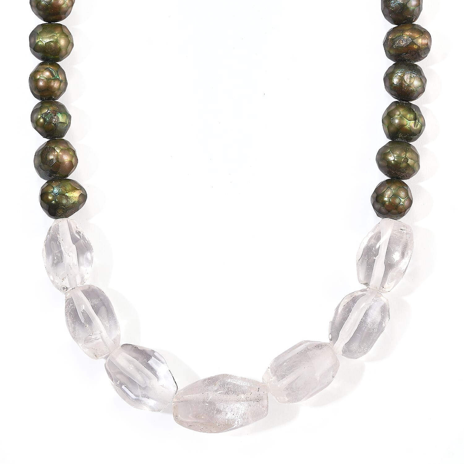 EverTrue Austrian Crystal and Green Pearl (D) Necklace (18-19 Inches) in Platinum Bond