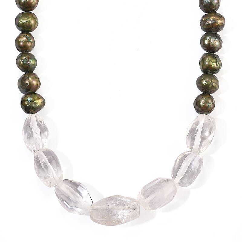 EverTrue Austrian Crystal and Green Pearl (D) Necklace (18-19 Inches) in Platinum Bond