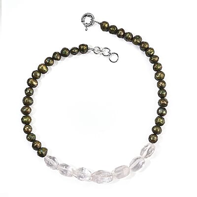 EverTrue Austrian Crystal and Green Pearl (D) Necklace (18-19 Inches) in Platinum Bond