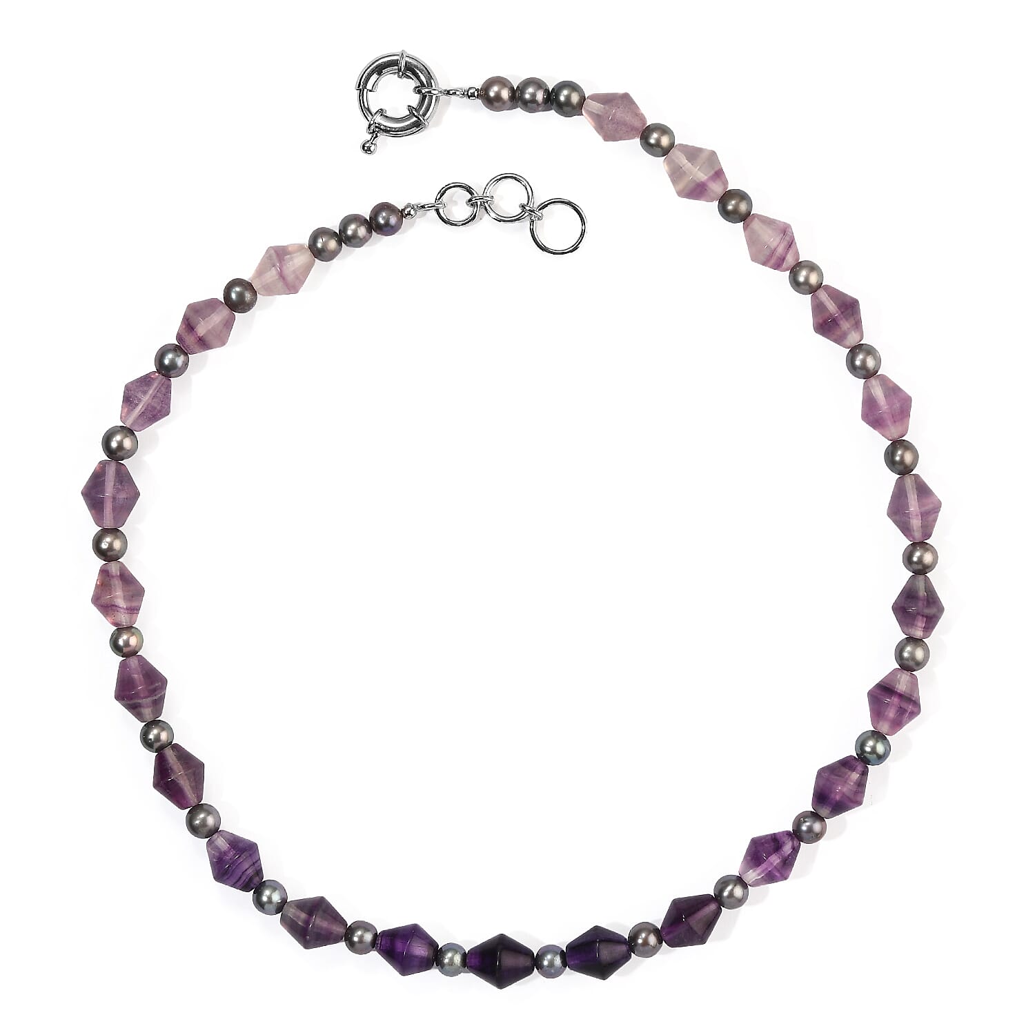 EverTrue Peacock Pearl (D) and Blue Fluorite 150.00 ctw Necklace (18-19 Inches) in Platinum Bond