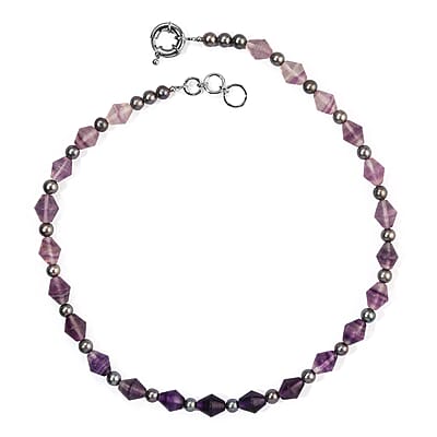 EverTrue Peacock Pearl (D) and Blue Fluorite 150.00 ctw Necklace (18-19 Inches) in Platinum Bond