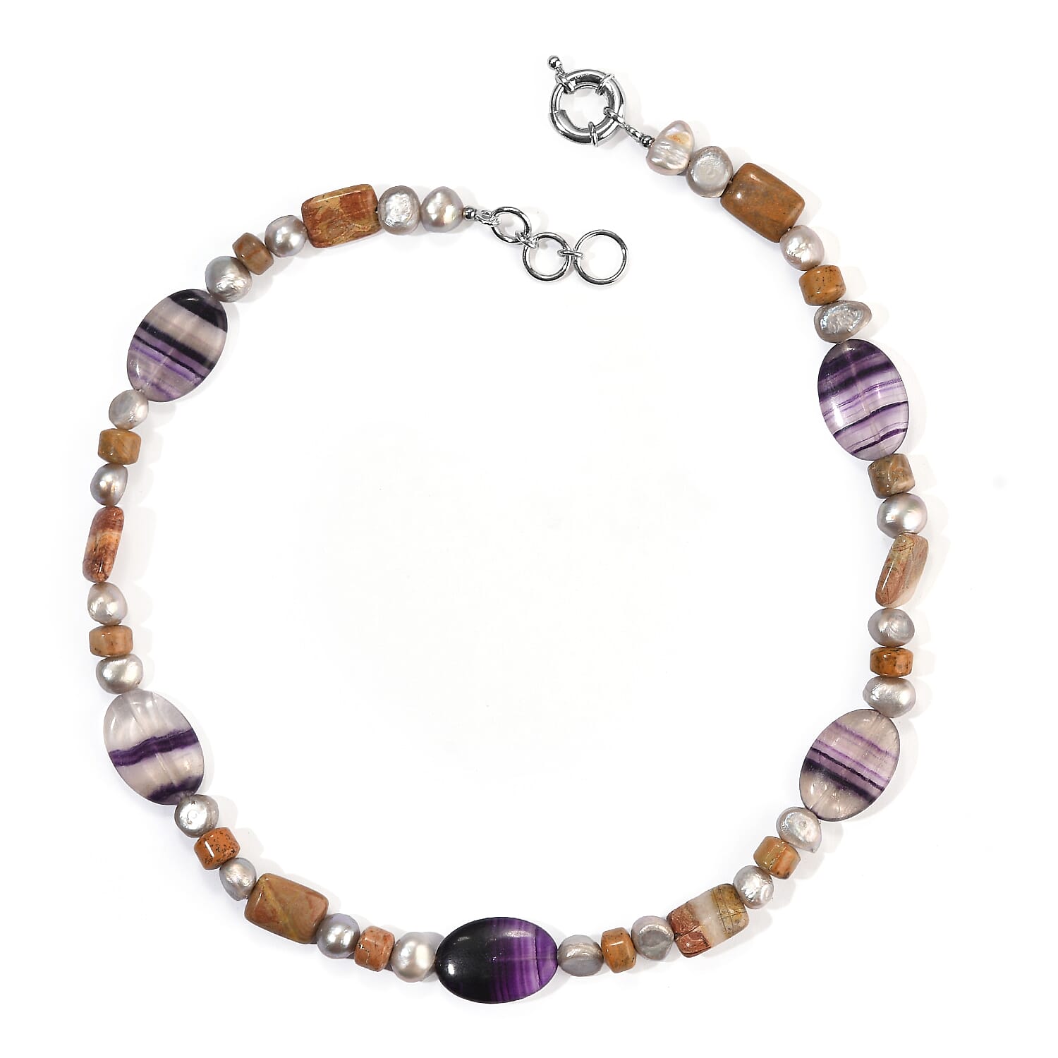 EverTrue Grey Pearl (D) and Multi Gemstone 200.00 ctw Necklace (18-19 Inches) in Platinum Bond