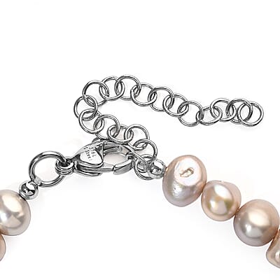 EverTrue Amazonite 70.00 ctw and Grey Pearl (D) Bracelet in Stainless Steel (7.25-9.25In)