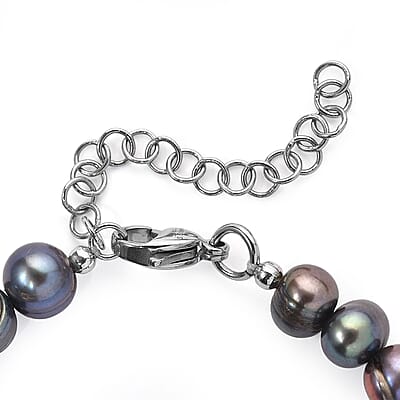 EverTrue Peacock Pearl (D) and Blue Fluorite 60.00 ctw Bracelet in Stainless Steel (7.25-9.25In)