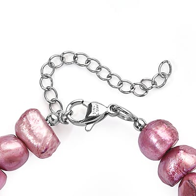 EverTrue Purple Pearl (D) and Venus Jasper 100.00 ctw Bracelet in Stainless Steel (7.25-9.25In)