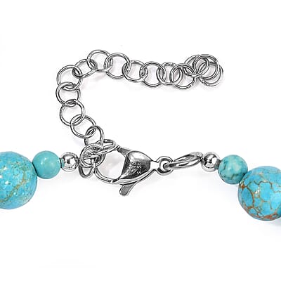 EverTrue Chrysocolla Jasper and Multi Gemstone 73.00 ctw Bracelet in Stainless Steel (7.25-9.25In)