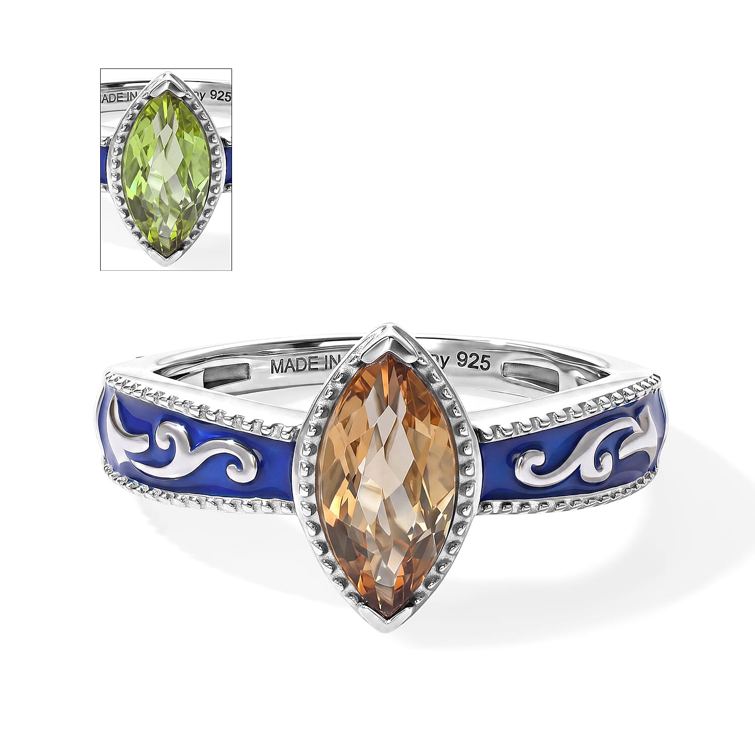 D'Joy Autumn Alexite 1.00 ctw Solitaire Ring in Rhodium Over Sterling Silver (Size 6.0)