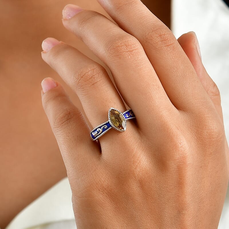 D'Joy Autumn Alexite 1.00 ctw Solitaire Ring in Rhodium Over Sterling Silver (Size 6.0)