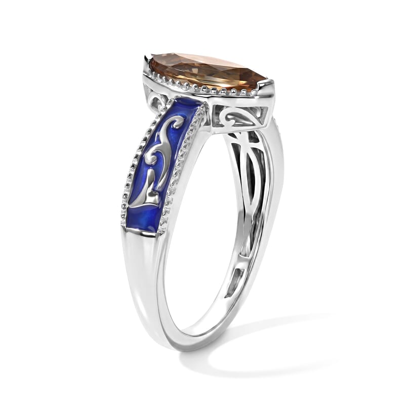 D'Joy Autumn Alexite 1.00 ctw Solitaire Ring in Rhodium Over Sterling Silver (Size 6.0)