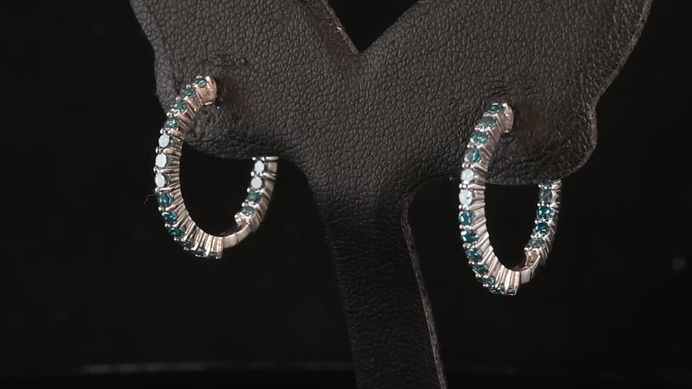 Luxuriant Lab Grown Blue Diamond (IR) SI 1.00 ctw Earrings in Rhodium Over Sterling Silver