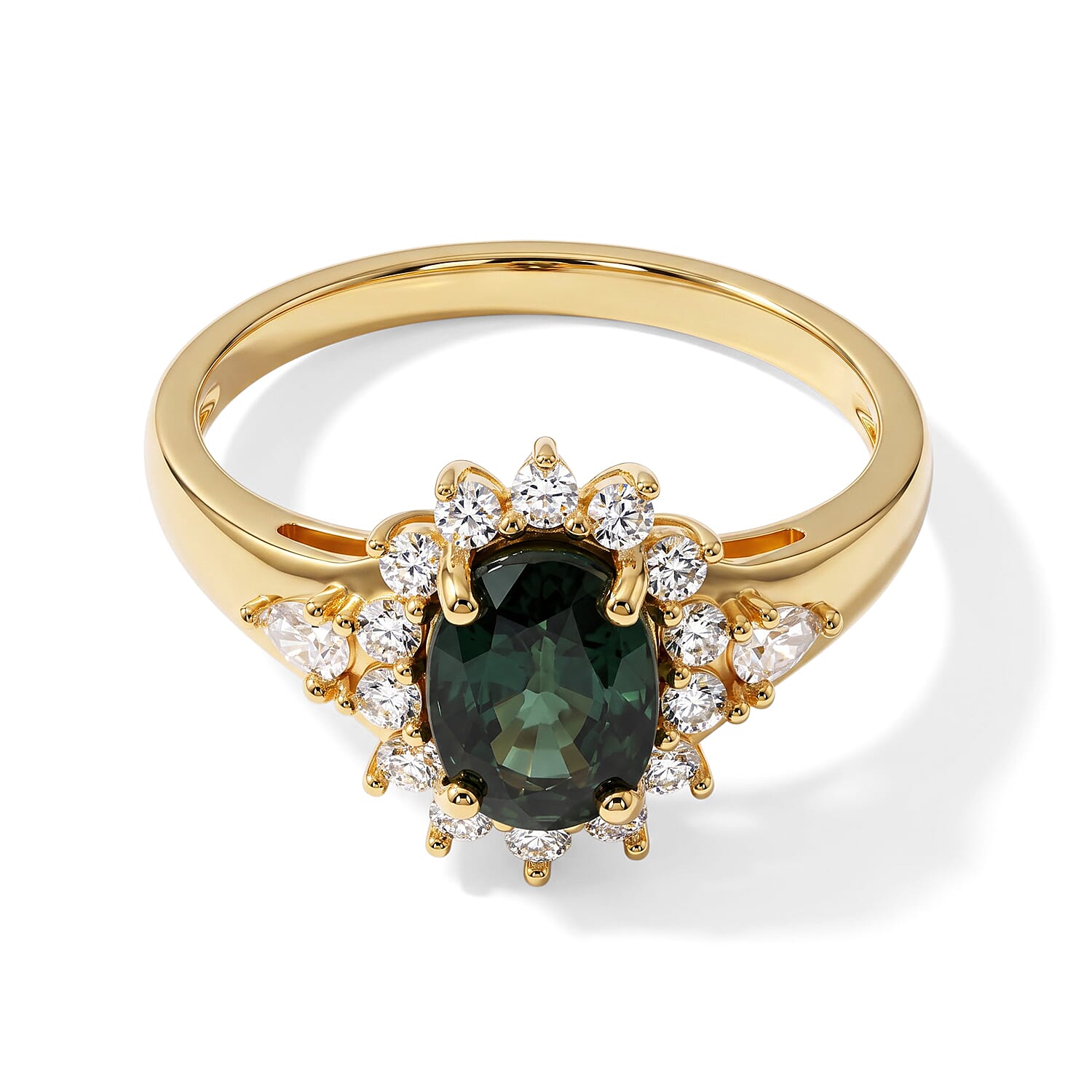 D''Joy Premium Green Sapphire and Moissanite 2.30 ctw Ring in 18K Vermeil Yellow Gold Over Sterling Silver (Size 10.0)