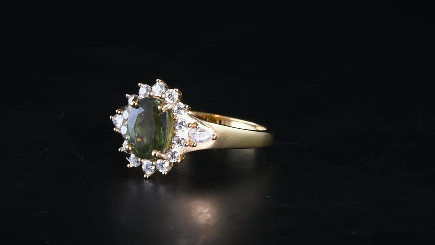 D''Joy Premium Green Sapphire and Moissanite 2.30 ctw Ring in 18K Vermeil Yellow Gold Over Sterling Silver (Size 10.0)