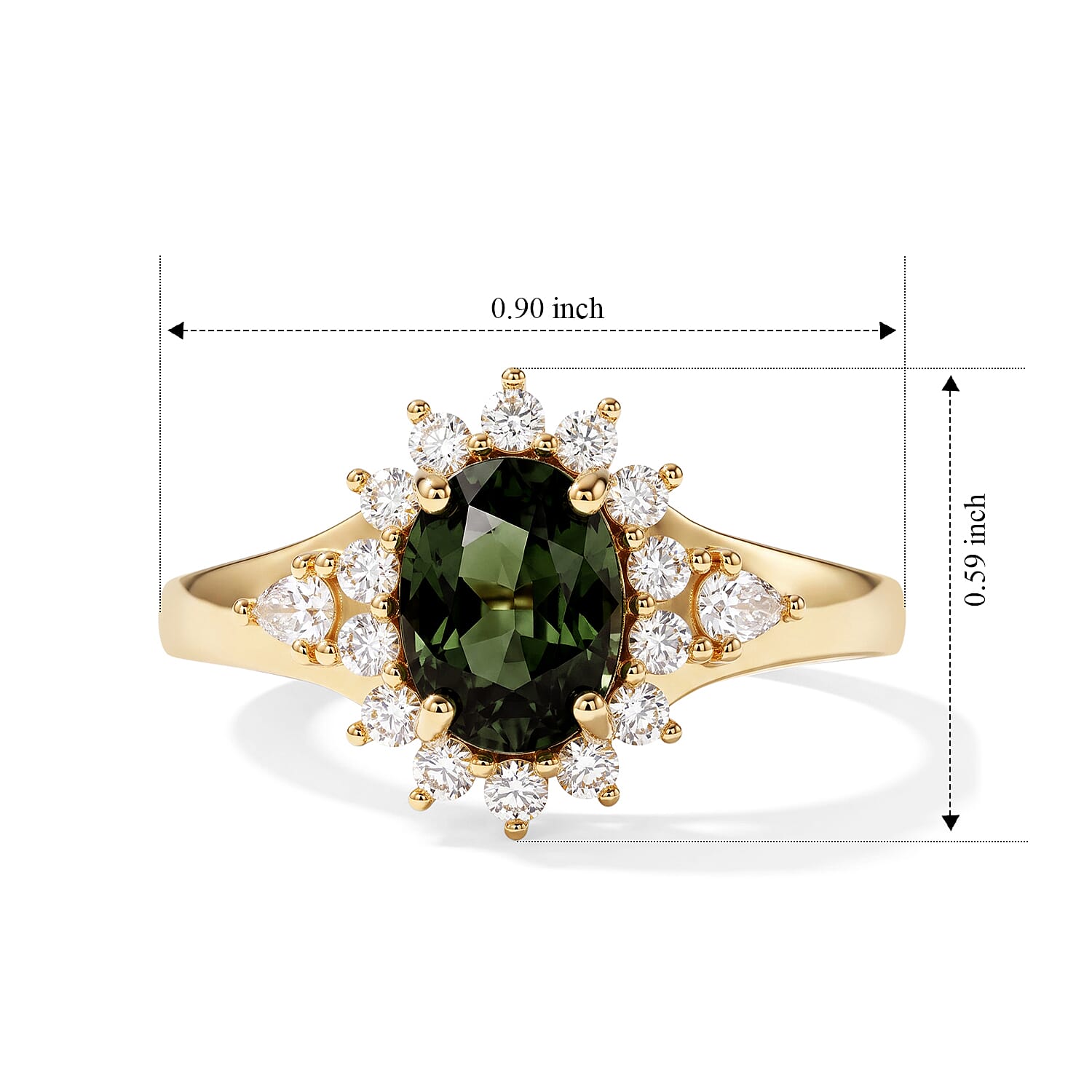 D'Joy Premium Green Sapphire and Moissanite 2.30 ctw Sunburst Ring in 18K Vermeil Yellow Gold Over Sterling Silver (Size 6.0)