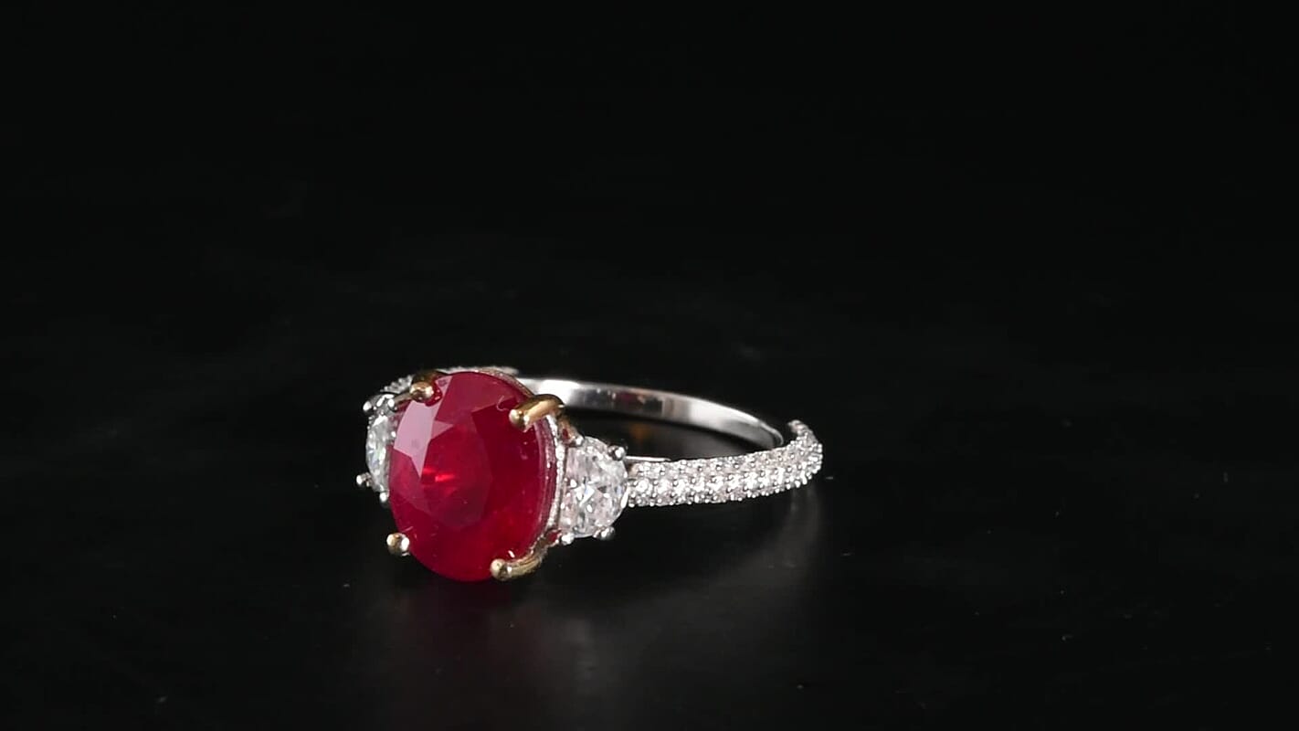 D''Joy AAA African Ruby, Moissanite Ring in Rhodium Over Sterling Silver (Size 10.0) 5.00 ctw