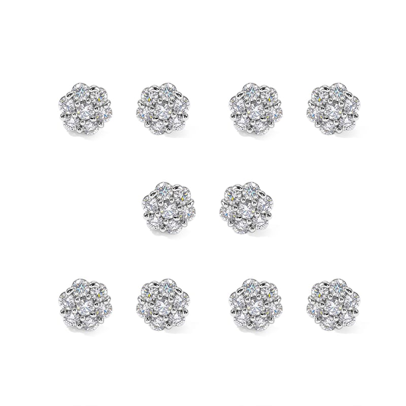 Simulated Diamond Set of 5 Stud Earrings in Silvertone 5ctw