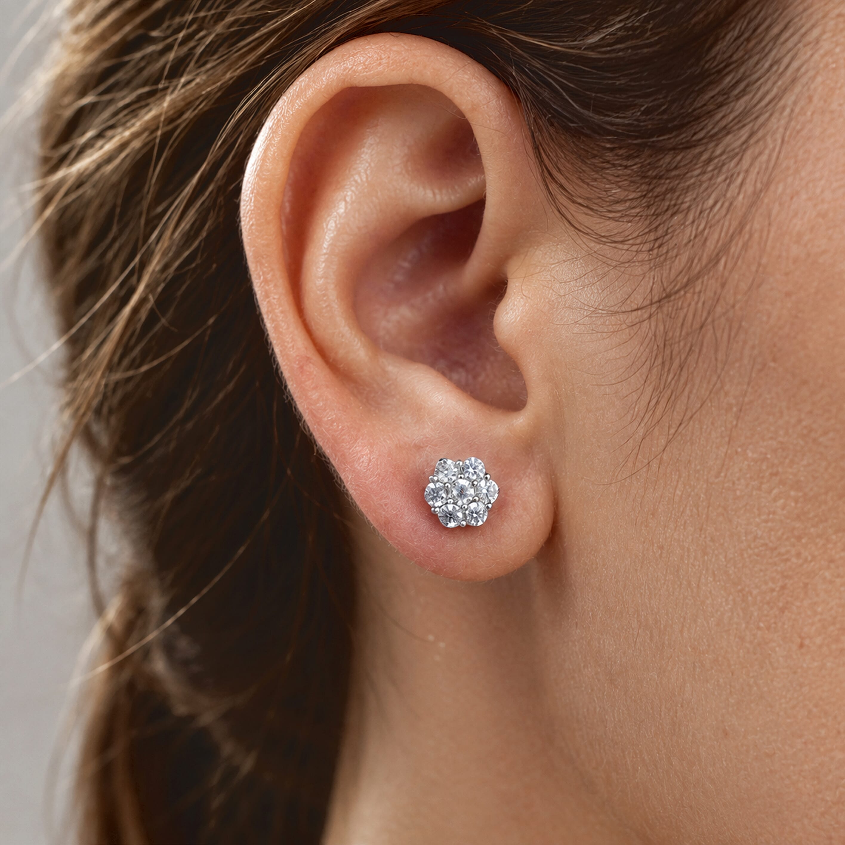 Simulated Diamond Set of 5 Stud Earrings in Silvertone 5ctw