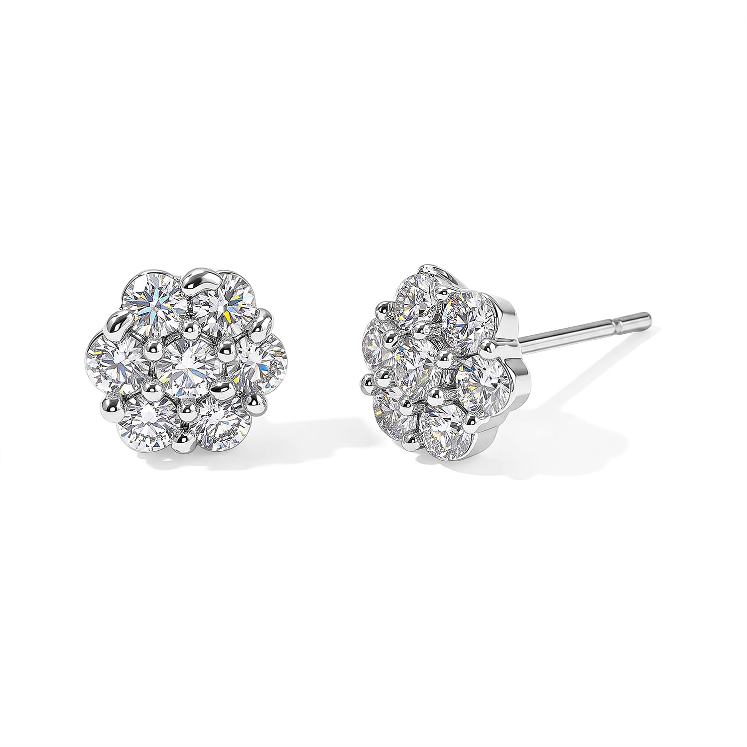 Simulated Diamond Set of 5 Stud Earrings in Silvertone 5ctw