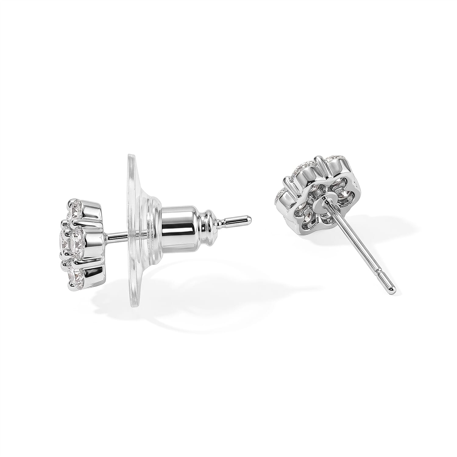 Simulated Diamond Set of 5 Stud Earrings in Silvertone 5ctw