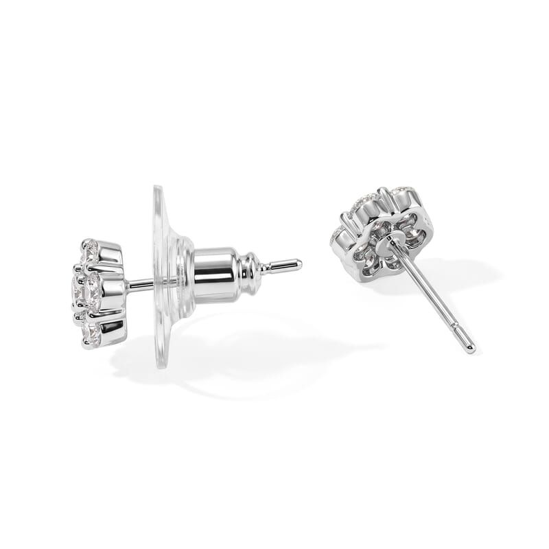 Simulated Diamond Set of 5 Stud Earrings in Silvertone 5ctw
