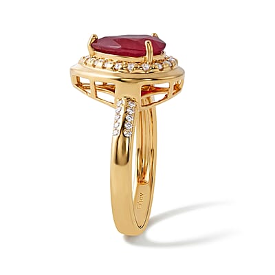 D'Joy Niassa Ruby (FF) and White Zircon 3.70 ctw Flame of Passion Ring in 18K Vermeil YG Over Sterling Silver (Size 6.0)