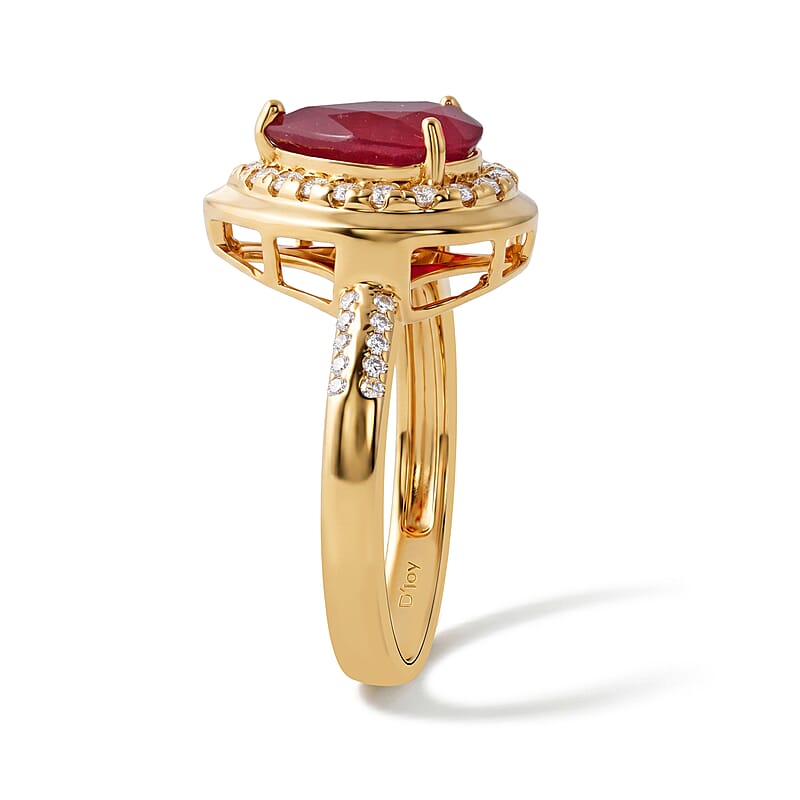 D'Joy Niassa Ruby (FF) and White Zircon 3.70 ctw Flame of Passion Ring in 18K Vermeil YG Over Sterling Silver (Size 6.0)