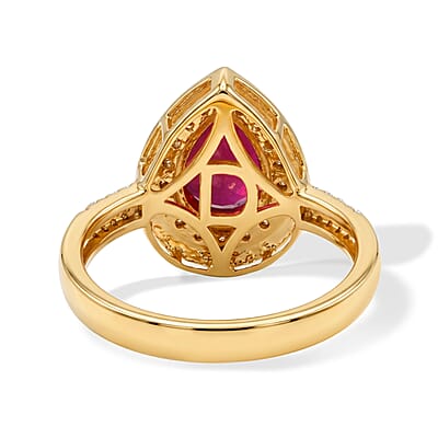 D'Joy Niassa Ruby (FF) and White Zircon 3.70 ctw Flame of Passion Ring in 18K Vermeil YG Over Sterling Silver (Size 6.0)