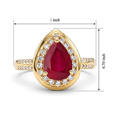D'Joy Niassa Ruby (FF) and White Zircon 3.70 ctw Flame of Passion Ring in 18K Vermeil YG Over Sterling Silver (Size 6.0)