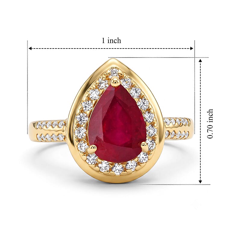 D'Joy Niassa Ruby (FF) and White Zircon 3.70 ctw Flame of Passion Ring in 18K Vermeil YG Over Sterling Silver (Size 6.0)