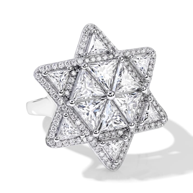 D'Joy Moissanite 6.20 ctw Star of Light Ring in Rhodium Over Sterling Silver (Size 6.0)