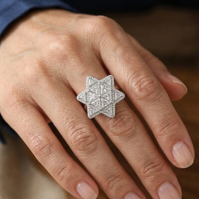 D'Joy Moissanite 6.20 ctw Star of Light Ring in Rhodium Over Sterling Silver (Size 6.0)
