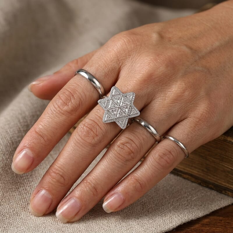 D'Joy Moissanite 6.20 ctw Star of Light Ring in Rhodium Over Sterling Silver (Size 6.0)