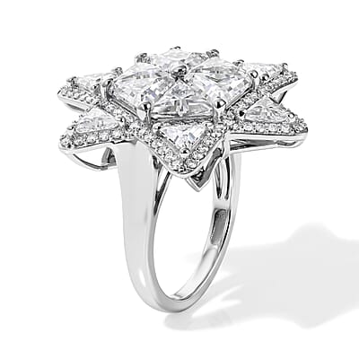 D'Joy Moissanite 6.20 ctw Star of Light Ring in Rhodium Over Sterling Silver (Size 6.0)