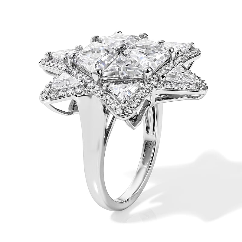 D'Joy Moissanite 6.20 ctw Star of Light Ring in Rhodium Over Sterling Silver (Size 6.0)