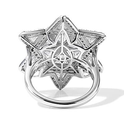 D'Joy Moissanite 6.20 ctw Star of Light Ring in Rhodium Over Sterling Silver (Size 6.0)