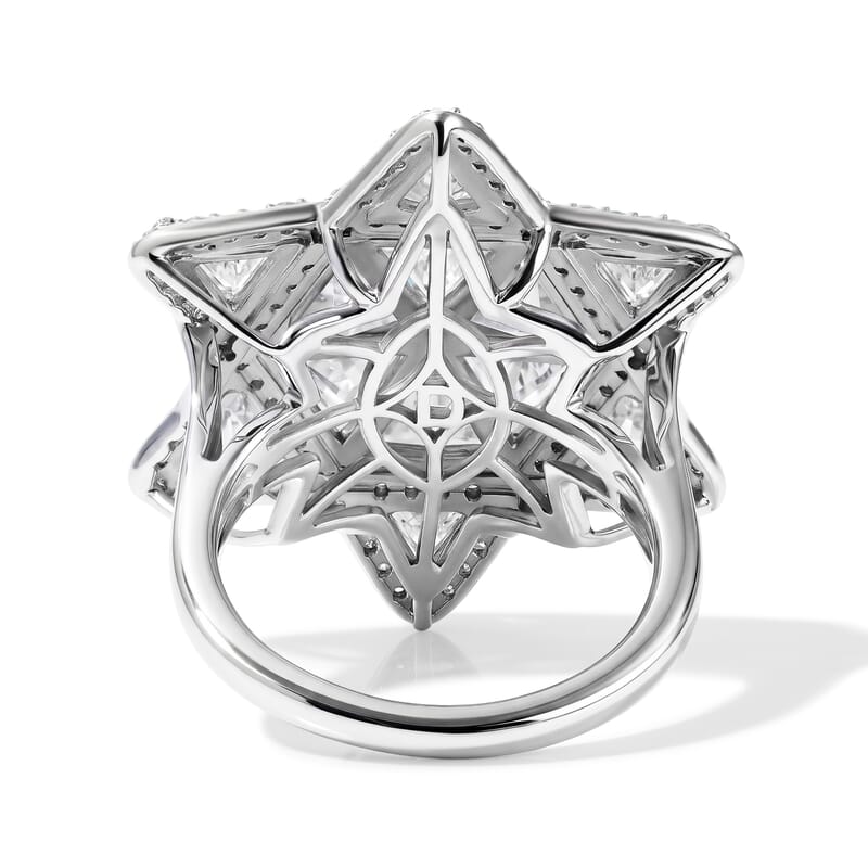 D'Joy Moissanite 6.20 ctw Star of Light Ring in Rhodium Over Sterling Silver (Size 6.0)